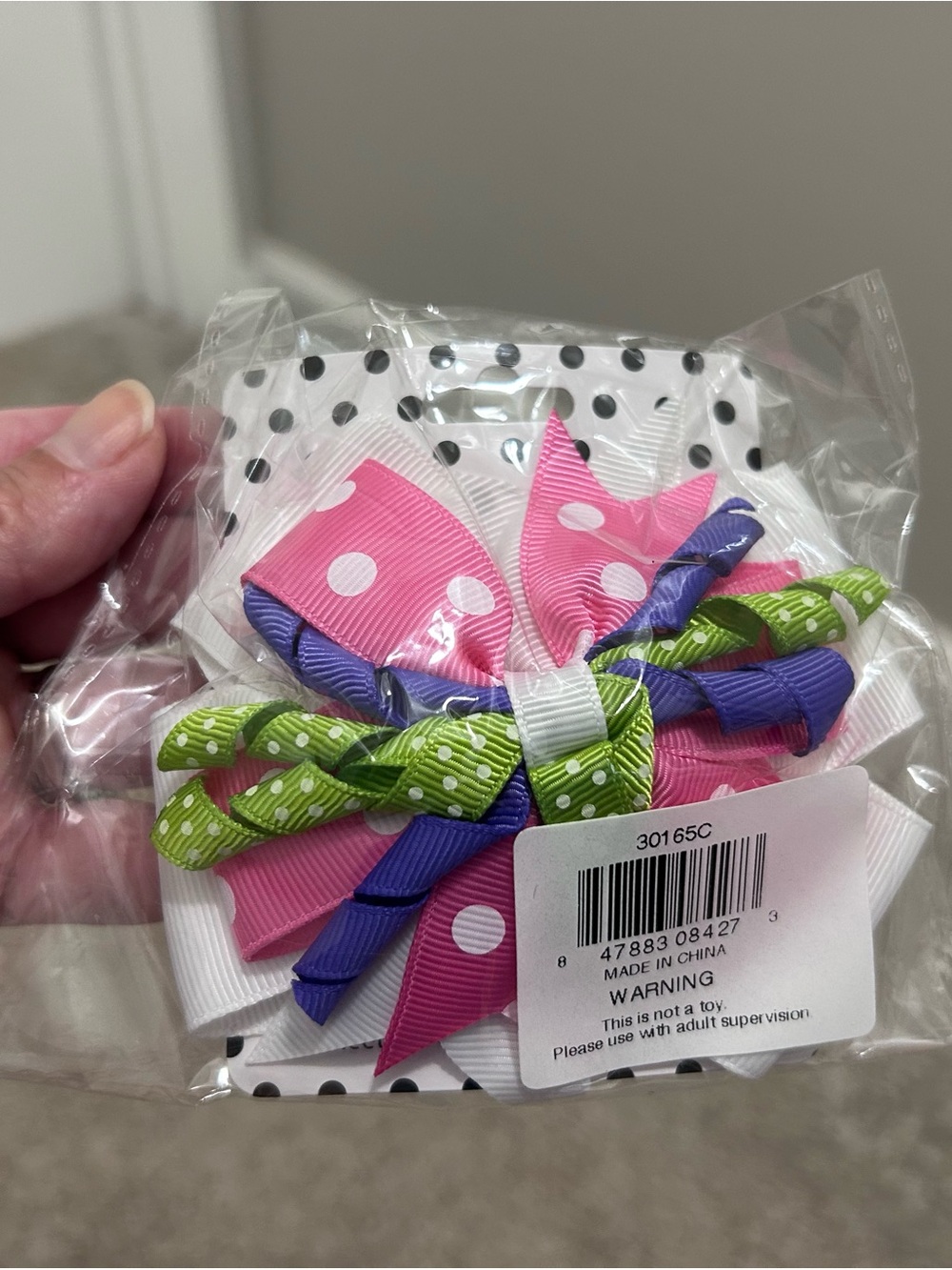Kids Polka Dot & Twisted Ribbon Hair Bow - Pink, Purple, Green, White